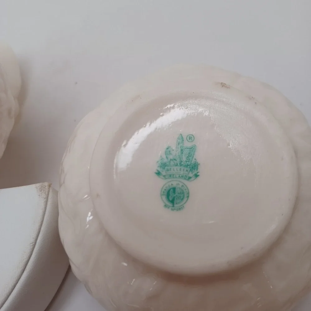 Belleek Ireland Neptune Creamer and Sugar Bowl Set Yellow Luster Parian China